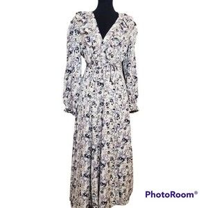 Endless Rose Botique White Purple Floral Wrap Long Sleeve Maxi Dress